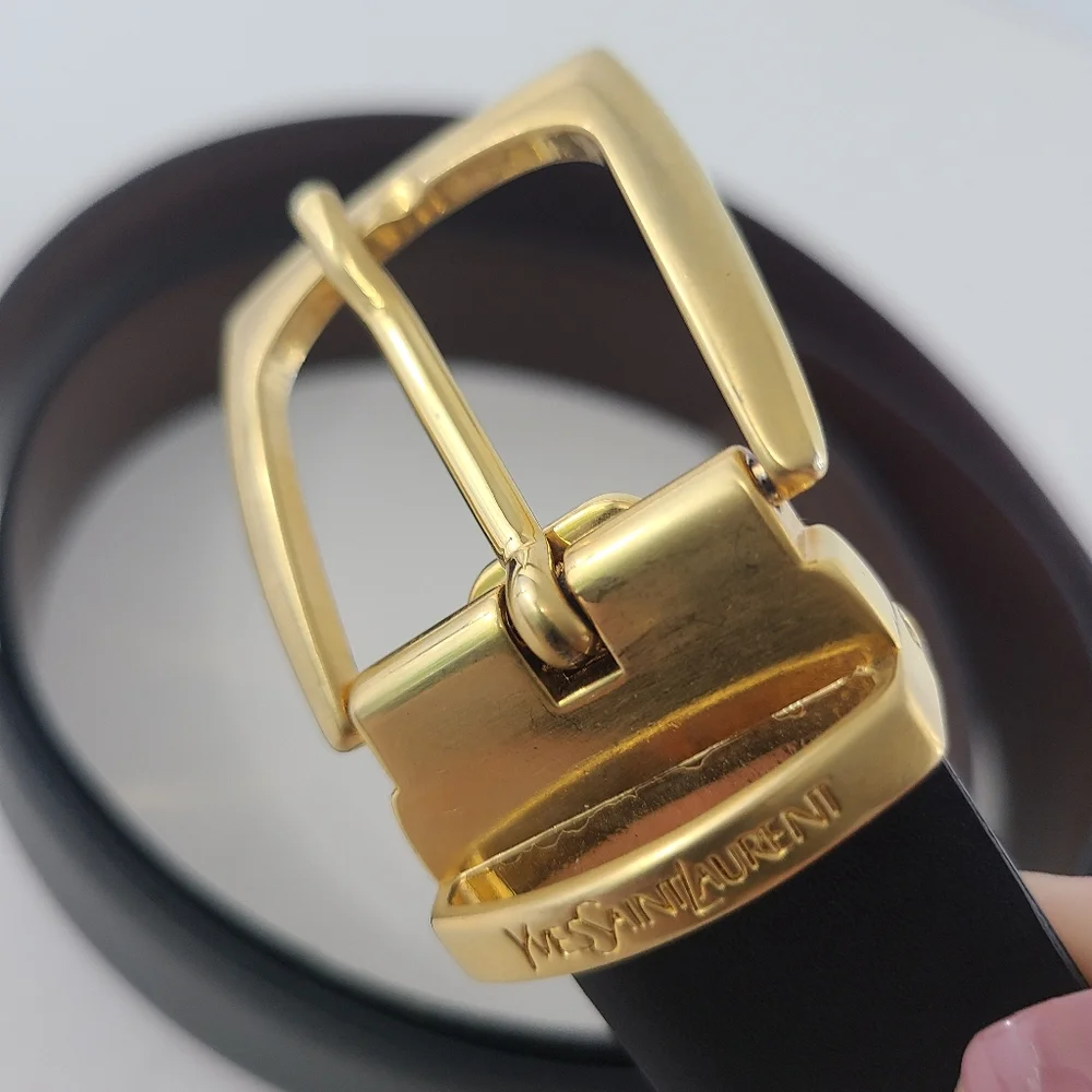 Yves Saint Laurent Belt Smooth Leather Black Goldtone YSL Size 40 100CM Unisex - Picture 2 of 8